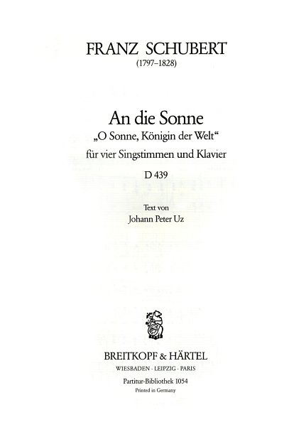 F. Schubert: An Die Sonne D 439