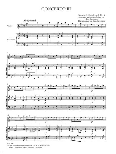 T. Albinoni: Concerto 3 op. 2/6, VlKlav (KlavpaSt)
