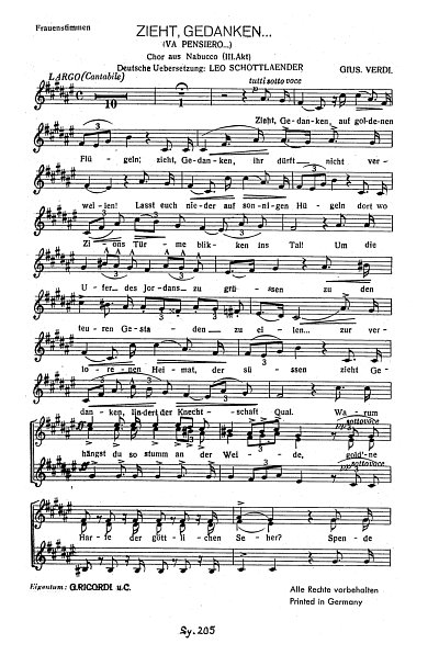 G. Verdi: Zieht Gedanken (Va Pensiero) (Aus Nabucco)