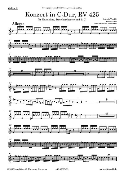 A. Vivaldi: Konzert C-Dur RV 425, MandStrBc (Vl2)