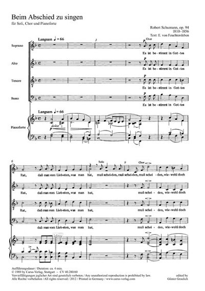 R. Schumann: Beim Abschied zu singen F-Dur op. 84