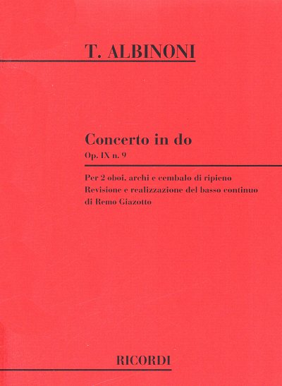 T. Albinoni: Concerto Per 2 Oboi Archi E Cembalo Di  (Part.)