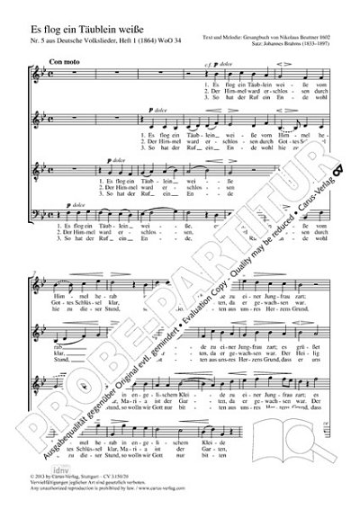 J. Brahms: Es flog ein Täublein weiße B-Dur op. WoO posth. 34, 5 (1864 (ca,))