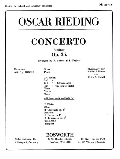 O. Rieding: Concerto In B Minor Op. 35, Sinfo (Pa+St)