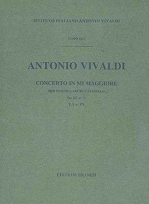 A. Vivaldi: Concerto Per Violino, Archi E BC: In Mi  (Part.)
