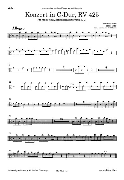 A. Vivaldi: Konzert C-Dur RV 425, MandStrBc (Vla)