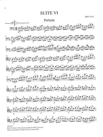 J.S. Bach: Solo-Suite Nr. 6 D-Dur BWV 1012, Vc