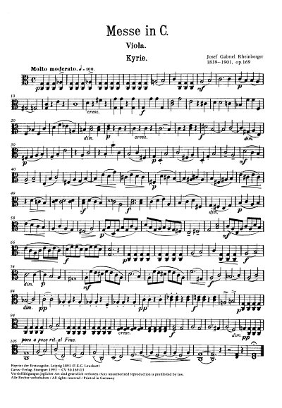 J. Rheinberger: Missa in C op. 169 / Einzelstimme Va.