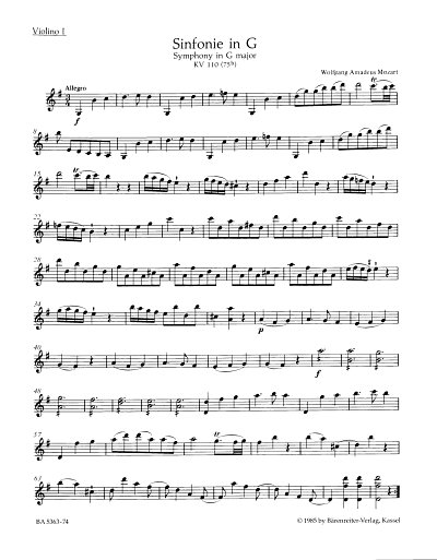 W.A. Mozart: Sinfonie Nr. 12 G-Dur KV 110 (75b), Sinfo (Vl1)