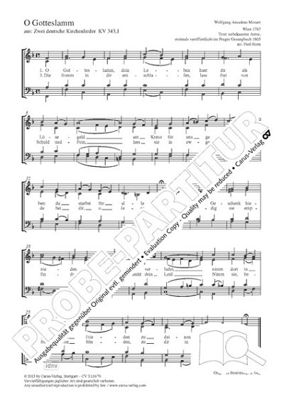 W.A. Mozart et al.: O Gotteslamm F-Dur KV 343,1 (1787)