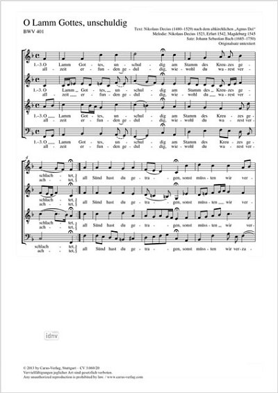 DL: J.S. Bach: O Lamm Gottes, unschuldig F-Dur BWV, GCh4 (Pa