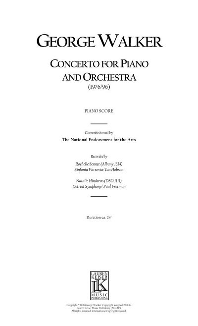 G. Walker: Concerto for Piano and Orchestra, KlavOrch
