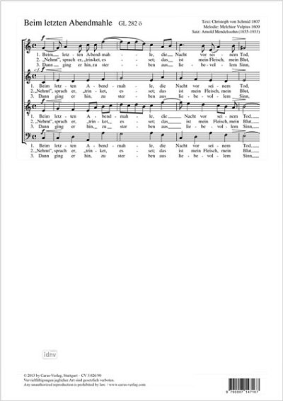 DL: A. Mendelssohn: Beim letzten Abendmahle C-Dur, GCh4 (Par