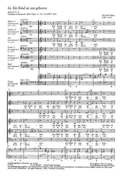 H. Schütz: Ein Kind ist uns geboren F-Dur SWV 384 (op. 11, 16) (1648)