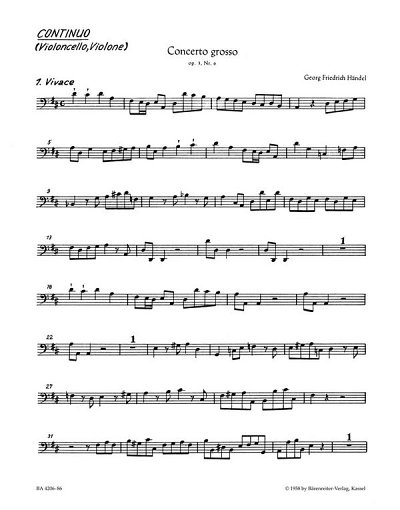 G.F. Händel: Concerto grosso D-Dur op. 3/6 , Sinfo (VcKb)