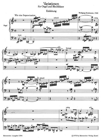 W. Stockmeier: Variationen für Orgel und Blechbläserchor (zwei Trompeten und Alt-, Tenor-, Bassposaune) (1968)