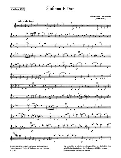Camerloher Placidus Von: Sinfonia für Streichorchester und Cembalo (ad lib.) F-Dur
