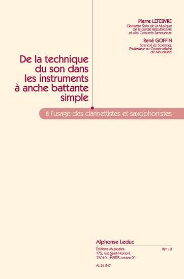 Technique du Son dans les Instruments a Anche (Part.)