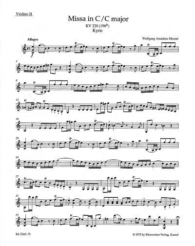 W.A. Mozart: Missa C-Dur KV 220 (196b) , 4GesGchOrchO (Vl2)