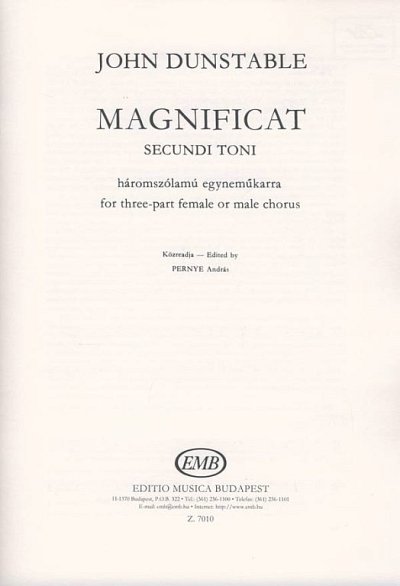 J. Dunstable: Magnificat secundi toni, Fch/Mch (Chpa)