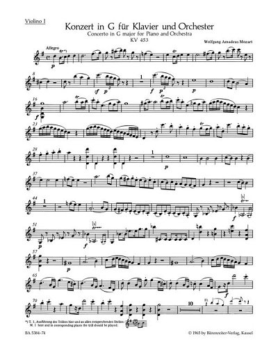 W.A. Mozart: Konzert fuer Klavier und Orchest, KlavOrch (Vl1