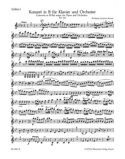 W.A. Mozart: Konzert Nr. 15 B-Dur KV 450, KlavOrch (Vl1)