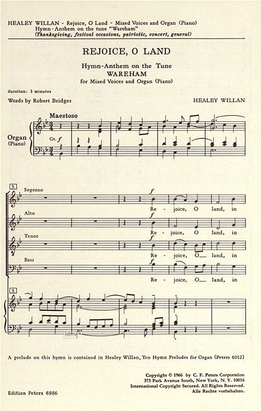 Willan Healey: Hymn Anthem On The Tune Wareham - Rejoice O L