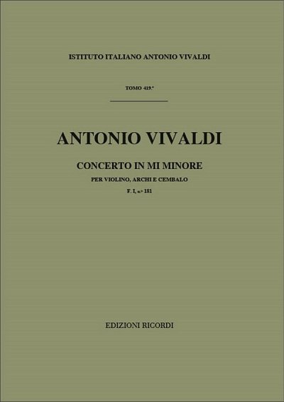 A. Vivaldi: Concerto Per Violino, Archi E BC: In Mi Min Rv 279