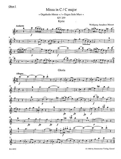 W.A. Mozart: Missa C-Dur KV 259 