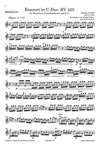 A. Vivaldi: Konzert C-Dur RV 425, MandStrBc (Mandsolo)