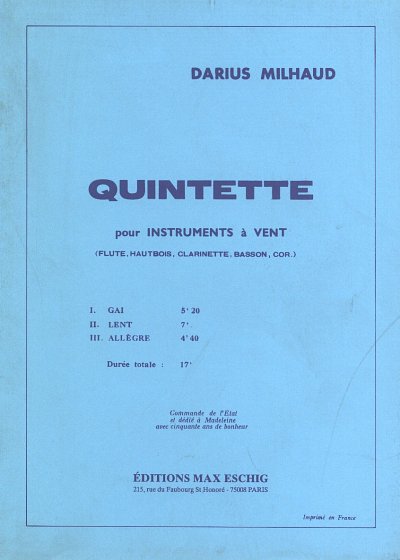 D. Milhaud: Quintette A Vent Op 443 Materiel (Fl-Hs (Stsatz)