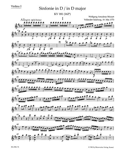 W.A. Mozart: Sinfonie Nr. 23 D-Dur KV 181 (162b, Sinfo (Vl1)