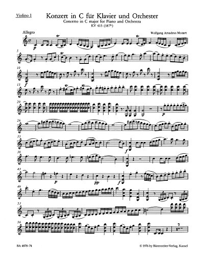 W.A. Mozart: Konzert Nr. 13 C-Dur KV 415 (387b)
