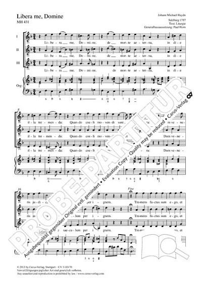 DL: M. Haydn: Libera me, Domine d-Moll MH 431 (1787) (Part.)