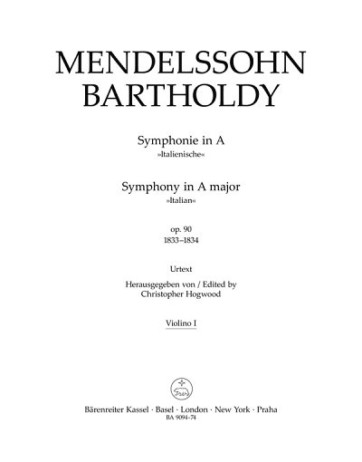 F. Mendelssohn Barth: Symphonie A-Dur op. 90, Sinfo (Vl1)