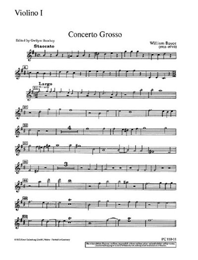 W. Boyce: Concerto Grosso h-Moll, 2VlVcStrBc (Vl1)