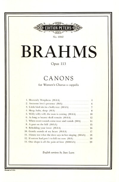 J. Brahms: Kanons Op 113