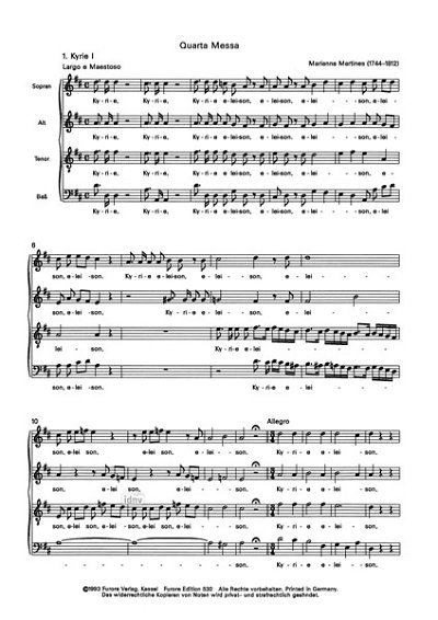 M. von Martines: Quarta Messa für Soli, gem Chor und Orchest
