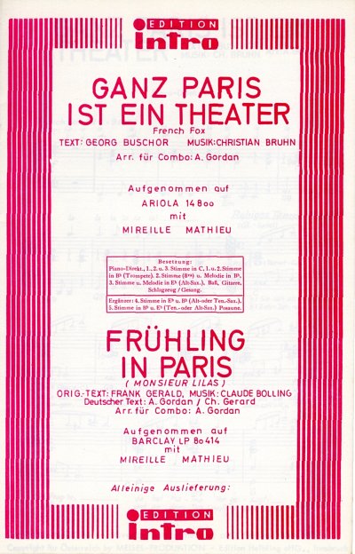 C. Bruhn y otros.: Ganz Paris ist ein Theater und Frühling in Paris
