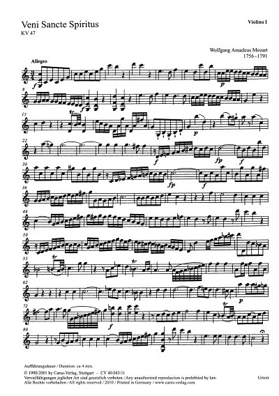 W.A. Mozart: Veni Sancte Spiritus C-Dur , 4GesGchOrchO (Vl1)
