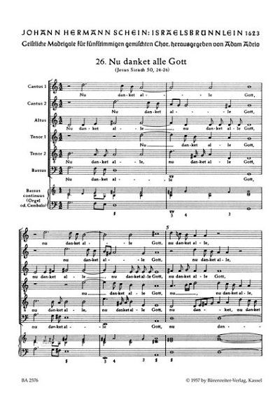 J.H. Schein: Nun danket alle Gott für fünfstimmigen gemischten Chor Nr. 26