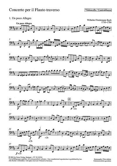 W.F. Bach: Floetenkonzert in D Fk 15c (BR WFB C 15) / Einzel