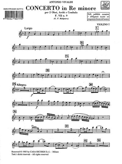 A. Vivaldi: Concerto per 2 Oboi, Archi e BC: In Re  (Stsatz)