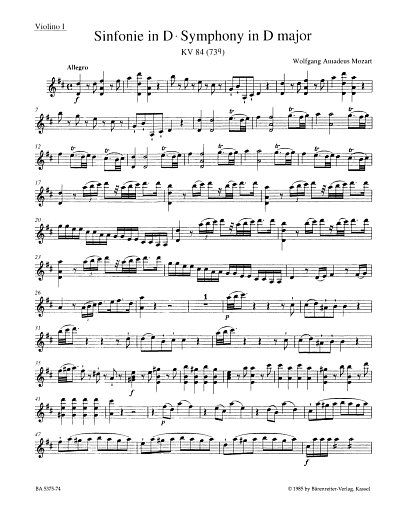 W.A. Mozart: Sinfonie Nr. 11 D-Dur KV 84 (73q), Sinfo (Vl1)