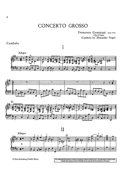 F.S. Geminiani: Concerto Grosso E-Moll Op 3/6 - 2 Vl Vc Str 