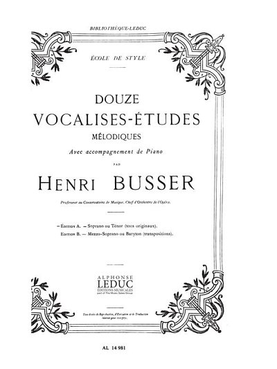 H. Büsser: Henri Busser: 12 Vocalises-Etudes - Editi (Part.)