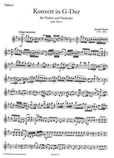 J. Haydn: Violinkonzert in G-Dur (Hob. VIIa:4, VlStrBc (Vl1)