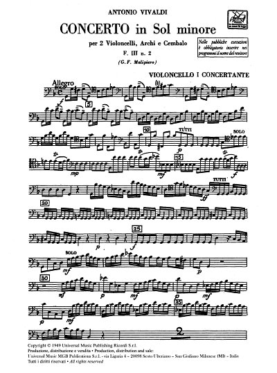 A. Vivaldi: Konzert in g-Moll RV 531, 2VcStrBc (Stsatz)