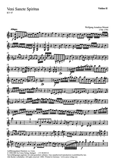 W.A. Mozart: Veni Sancte Spiritus C-Dur , 4GesGchOrchO (Vl2)