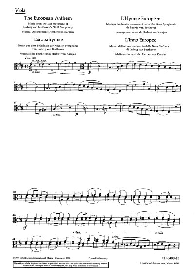 L. v. Beethoven: Europahymne , Sinfo (Vla)